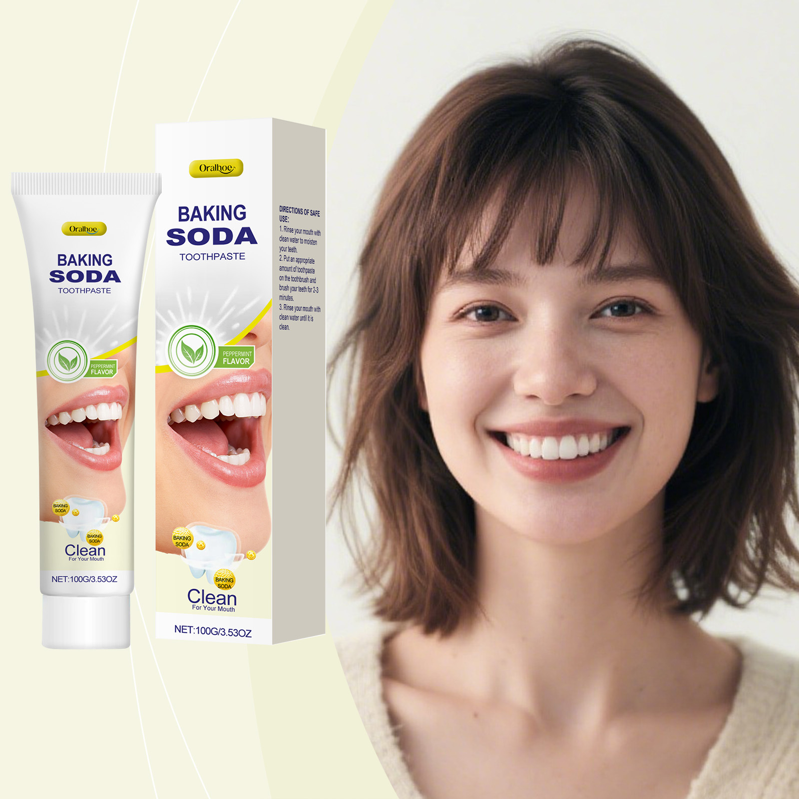 Teeth Whitening Baking Soda - 100g オーラルホー ベーキングソーダ ホワイトニング歯磨き粉 黄ばみ除去 長続きするミントの爽快感