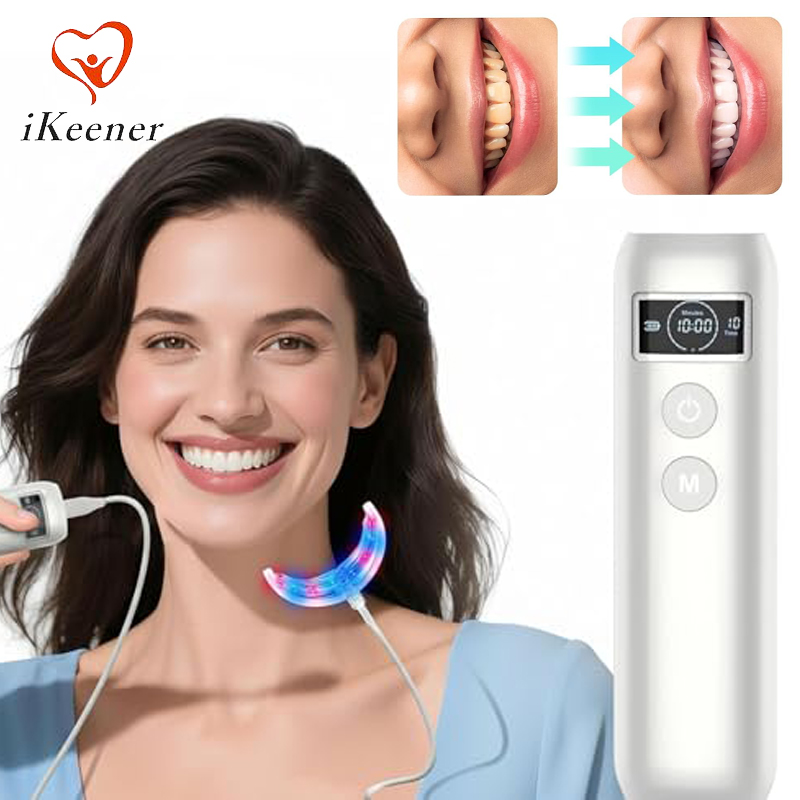 Teeth Whitening Kit With Light - 歯のホワイトニング促進器 16 LED赤青光増強ライトトレイ タイマー付き 歯茎の健康修復 ホームケア用歯のケアキット