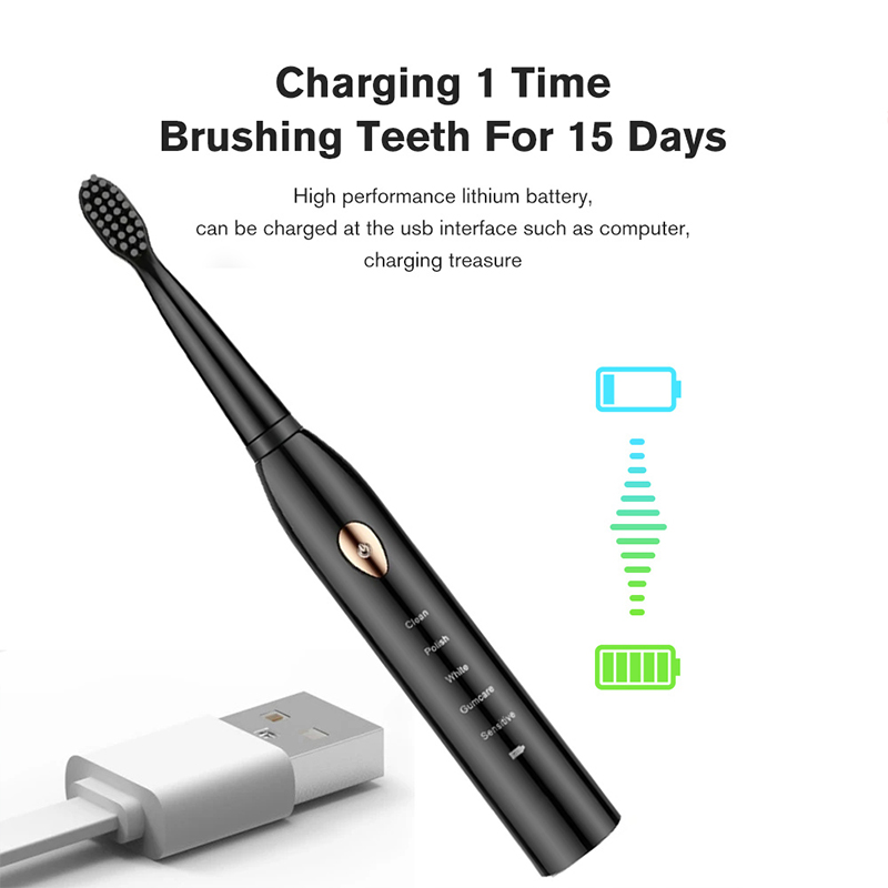 電動歯ブラシ 5 ギアモード USB 充電 4 色 IPX7 - Electric Toothbrush Sonic のレビューと価格