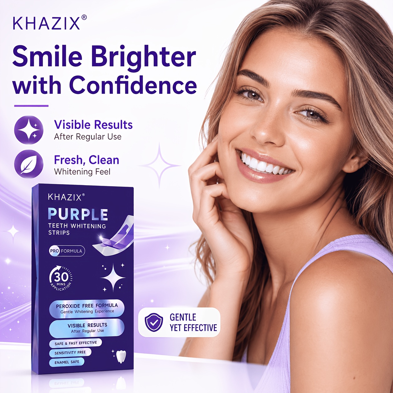 1/10ペアの紫色の歯のホワイトニングストリップ、歯に密着し - Teeth Whitening Hydrogen Peroxide のレビューと価格