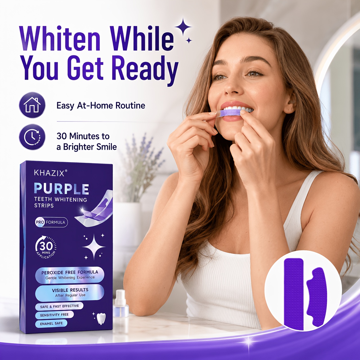 1/10ペアの紫色の歯のホワイトニングストリップ、歯に密着し - Teeth Whitening Hydrogen Peroxide のレビューと価格