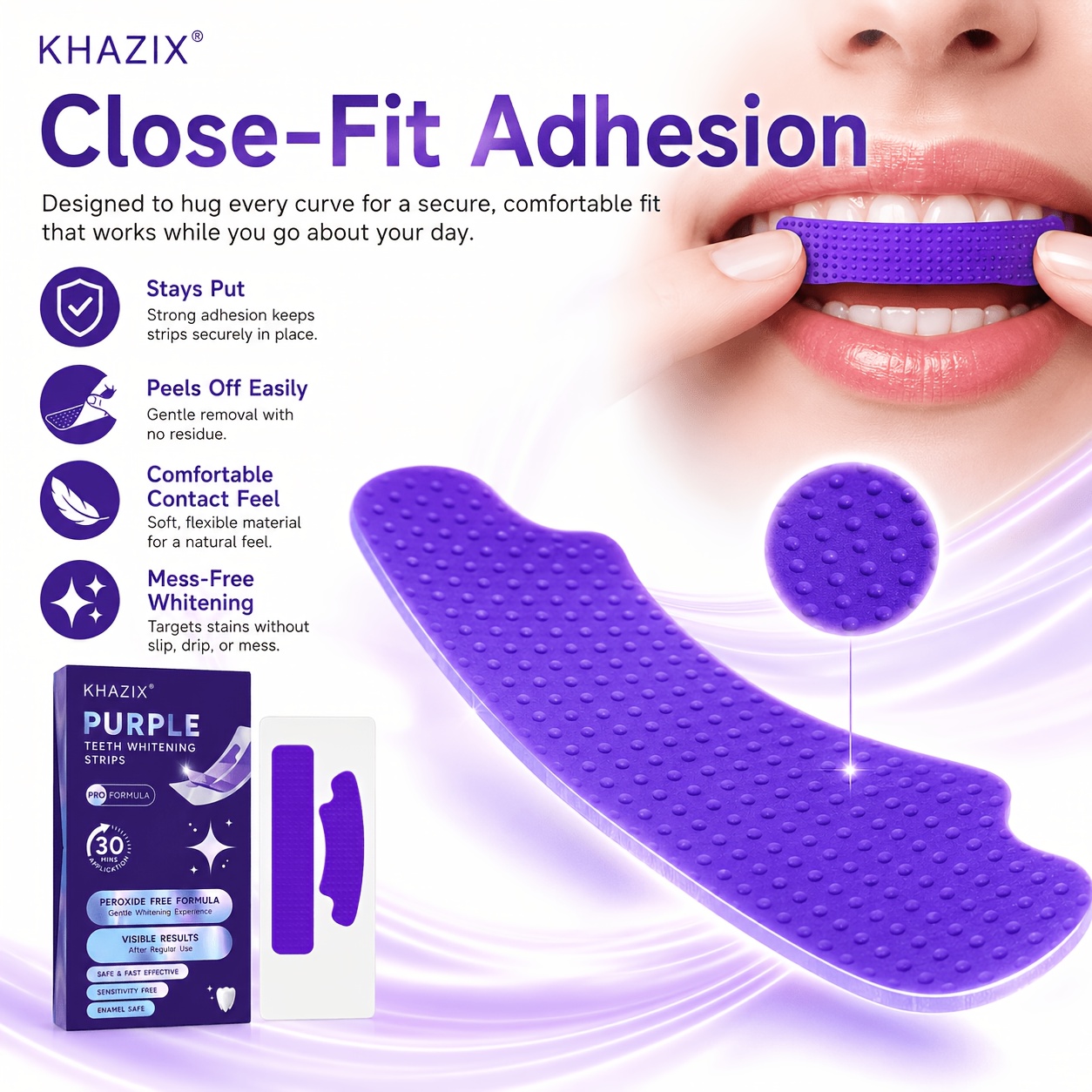 1/10ペアの紫色の歯のホワイトニングストリップ、歯に密着し - Teeth Whitening Hydrogen Peroxide のレビューと価格