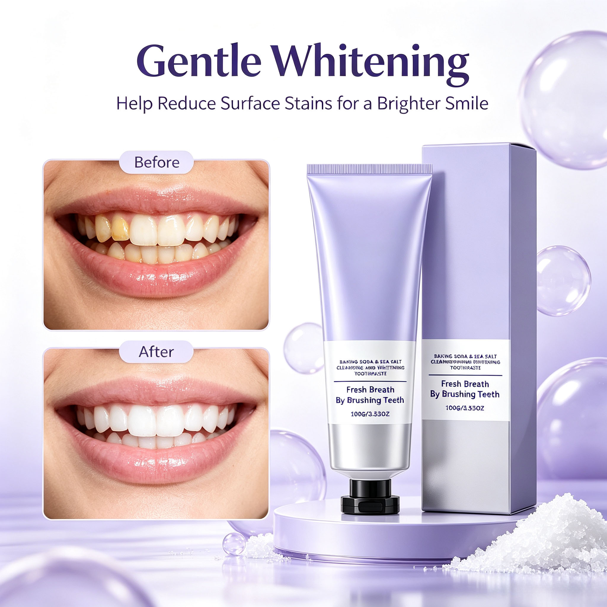 重曹と海塩の歯磨き粉、ディープクレンジング、歯のホワイトニン - Teeth Whitening Baking Soda のレビューと価格